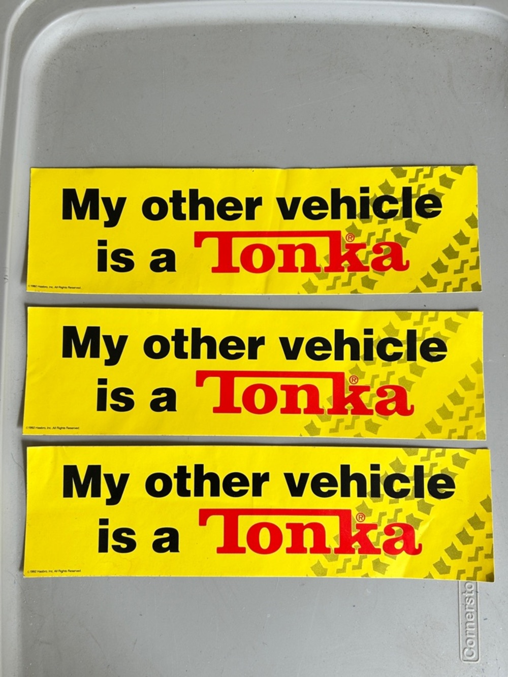 Tonka Yellow, Black and Red "My other vehicle is a Tonka" Bumper Stickers